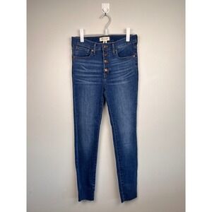 Madewell 9" Mid-Rise Skinny Jeans Button Fly Raw Hem Dark Wash Size 27